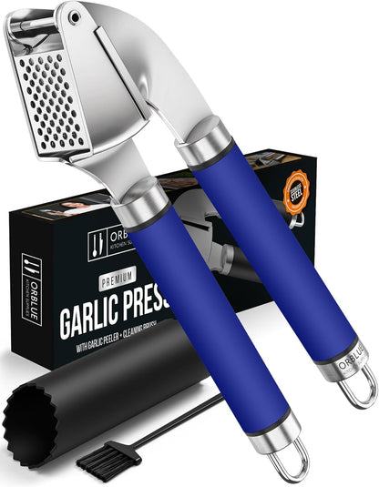 ORBLUE Garlic Press Stainless Steel - Premium Professional Grade Garlic Mincer, Crusher & Peeler Set - Easy Clean, Dishwasher Safe & Rust-proof