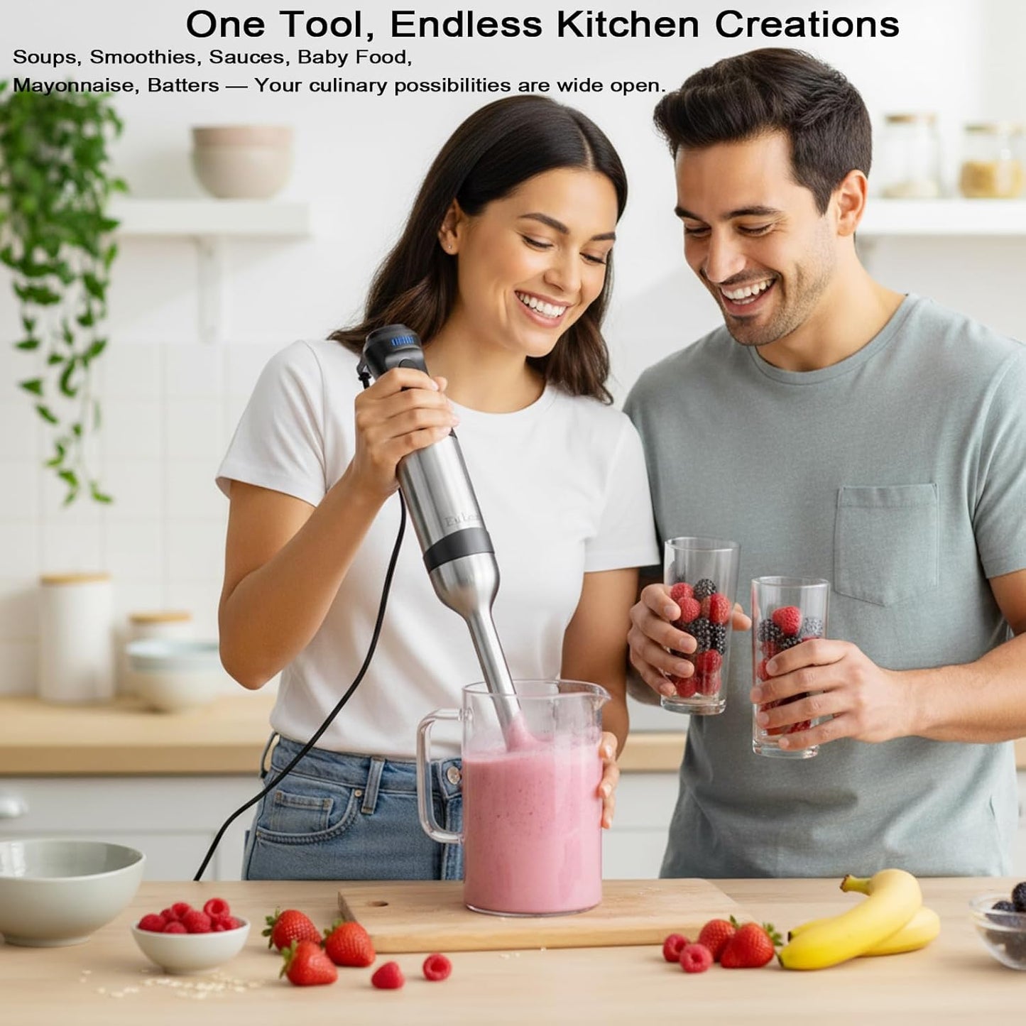 8-in-1 Hand Blender 1200W 5-Speed, Immersion Stick Blender Set with Meat Grinder Dough Hooks Whisk Mixing Cup Storage Rack, for Smoothie Soup Puree Food Dough