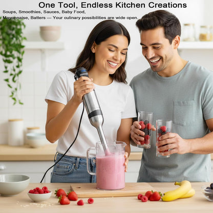 8-in-1 Hand Blender 1200W 5-Speed, Immersion Stick Blender Set with Meat Grinder Dough Hooks Whisk Mixing Cup Storage Rack, for Smoothie Soup Puree Food Dough