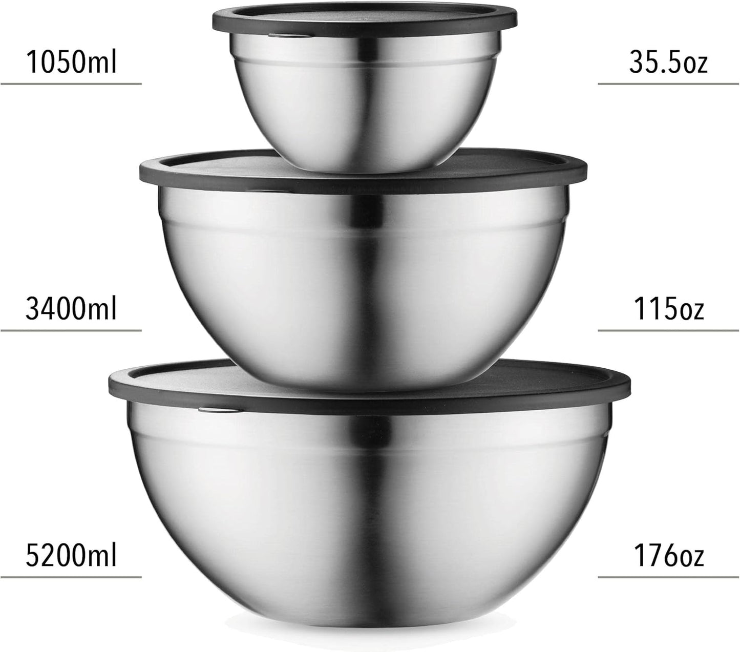 Table Concept Mixing Bowls with Airtight Lids, Stainless Steel Nesting Bowl Set for Space Saving Storage, Ideal for Cooking, Baking, Prepping & Food Storage