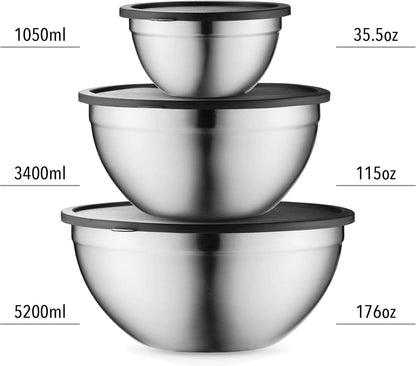 Table Concept Mixing Bowls with Airtight Lids, Stainless Steel Nesting Bowl Set for Space Saving Storage, Ideal for Cooking, Baking, Prepping & Food Storage