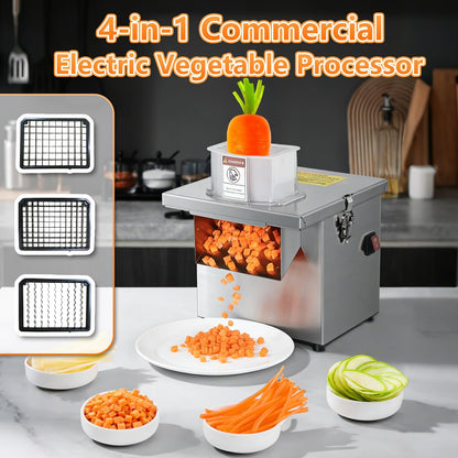 4 in 1 Commercial Vegetable Processor, 200W Electric Veggie Fruit Slicer Dicer Shredder & Strip Crinkle Cutter All Stainless Steel 110volt, for Commercial Home Use