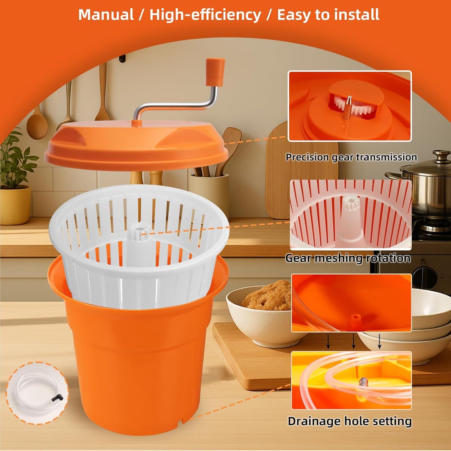 2.5 Gallon Salad Spinner,Large Capacity Vegetable Friuts Salad Dryer,Commercial Manual Salad Mixer for Restaurants Kitchen & Catering,Green & Orange. (Green, 2.5 Gallon)