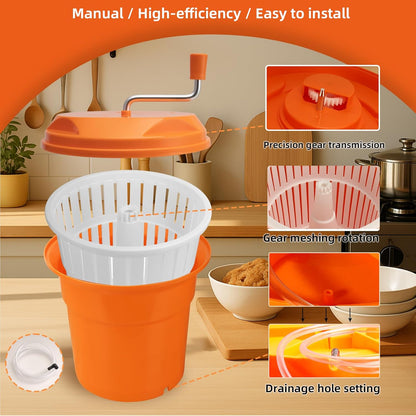 2.5 Gallon Salad Spinner,Large Capacity Vegetable Friuts Salad Dryer,Commercial Manual Salad Mixer for Restaurants Kitchen & Catering,Green & Orange. (Green, 2.5 Gallon)