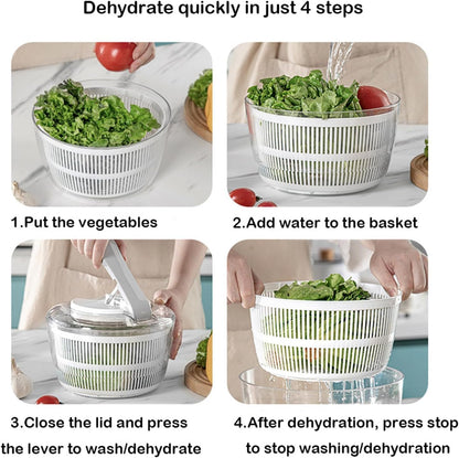 Salad Spinner with Colander and Draining System, 6.6 Quart Bowl, Green