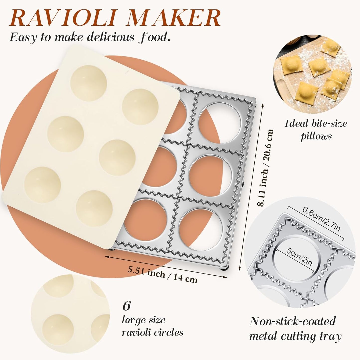 Geetery 5 Pcs Ravioli Mold Set 2 Inch Squares Ravioli Maker Cutter Include 1 Raviolis Maker Press 3 Pasta Cutter Stamp Makers 1 Wood Rolling Pin Pasta Making Tool for Home Kitchen Supplies (12 Holes)