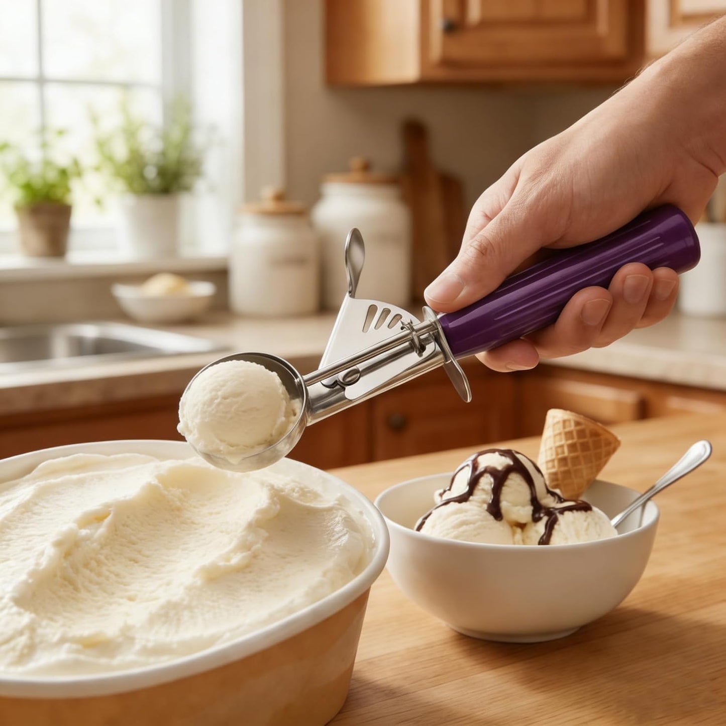 TOPKITCHEN Commercial-Grade Ice Cream Scoop 0.75 oz, 18/8 Stainless Steel Cookie Scoop with Plastic Handle, Portion Control Disher Scoop for Bakeries, Restaurants & Dessert Shops, #40, Purple