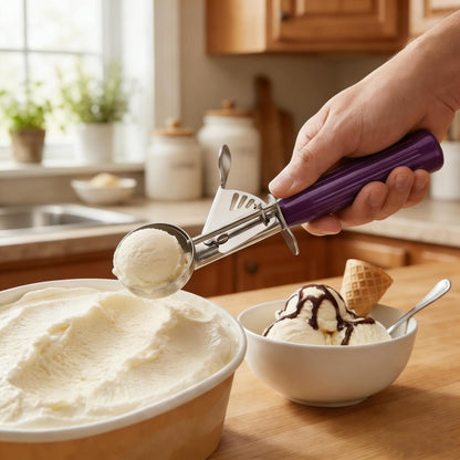 TOPKITCHEN Commercial-Grade Ice Cream Scoop 0.75 oz, 18/8 Stainless Steel Cookie Scoop with Plastic Handle, Portion Control Disher Scoop for Bakeries, Restaurants & Dessert Shops, #40, Purple