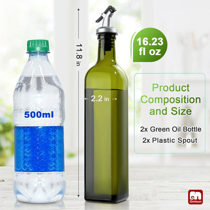 gmisun Olive Oil Dispenser for Kitchen, 4 Pack 17 fl oz Glass Oil Dispensers Bottle, Cooking Soy Sauce Bottle Container Cruet with Plastic Pourer Spout, Funnel and Labels, Clear