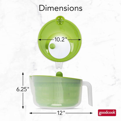 GoodCook Deluxe Salad Spinner - 5 Qt. Capacity, Easy Turn Knob, Built-In Pour Spout, Multi-Use Basket, Durable and Dishwasher Safe, Large Salad Spinner, Kitchen Essentials