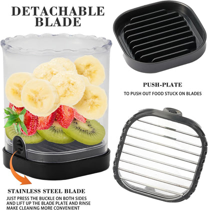 2 Pcs Fruit Slicer Cup, Strawberry Cutter Slicer Cup, Banana Egg Slicers Detachable Fruit with Push Plate, Strawberry Cutter Kitchen Gadget (Black & Red)