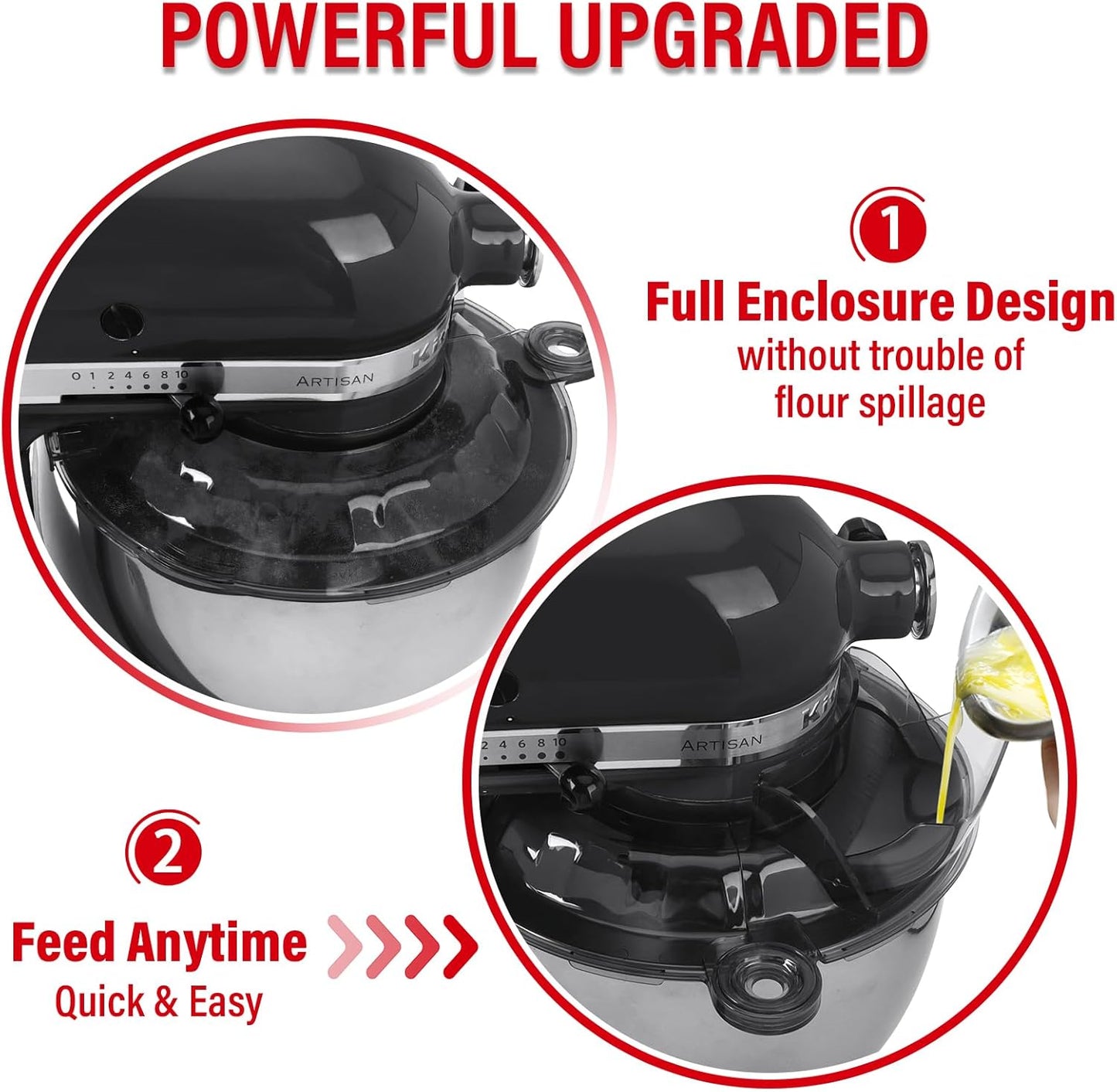 Pouring Shield for KitchenAid Tilt Head 4.5-5 QT (for Stainless Steel Bowls Only), for Kitchen aid Accessories and Attachments, Fully Enclosed Foldable Lid Mixer Bowl Cover & Flour Funnel