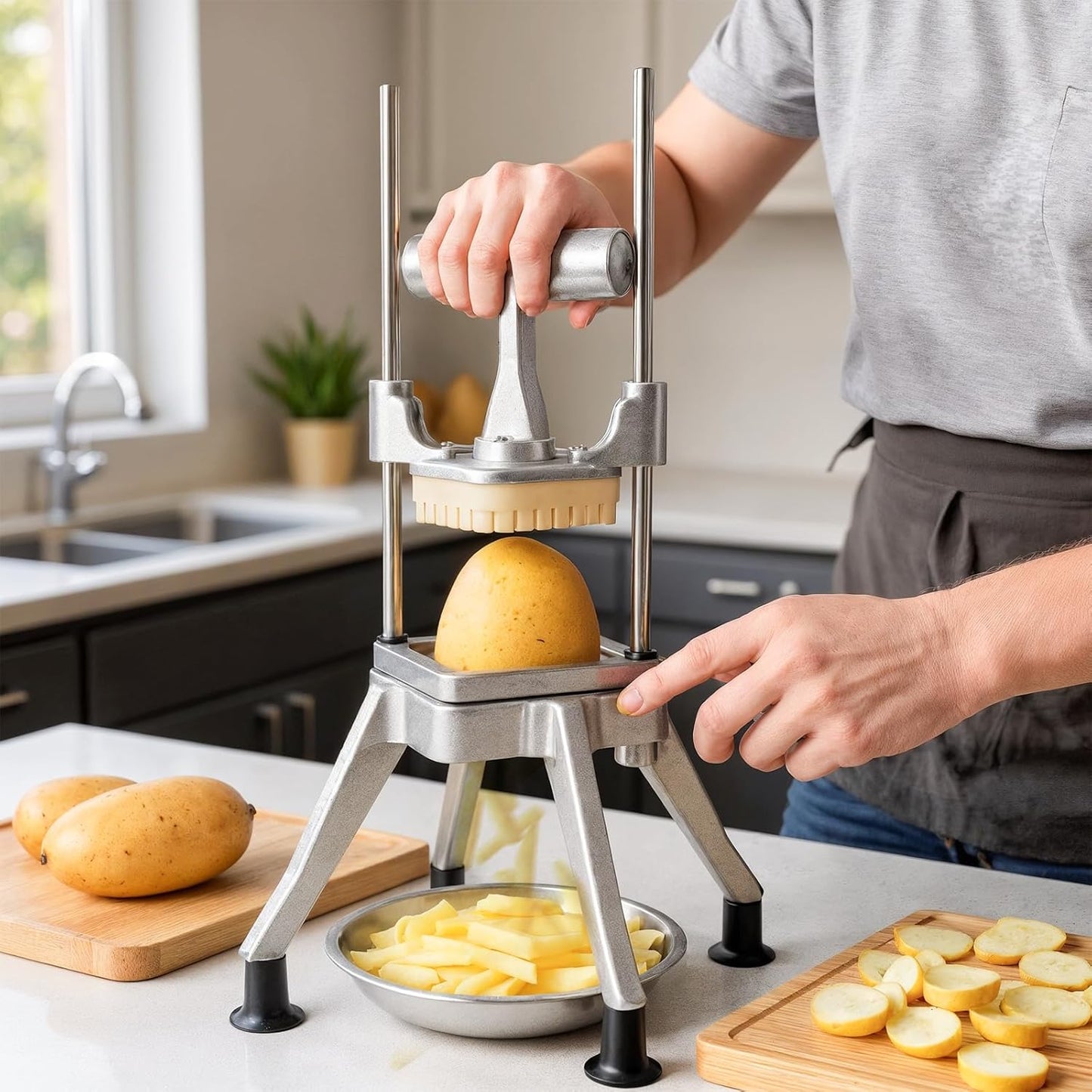Commercial Vegetable Chopper Dicer w/3 Replacement Blades Onion Dicer Commercial Heavy Duty Vegetable Fruit Chopper Stainless Steel French Fry Cutter