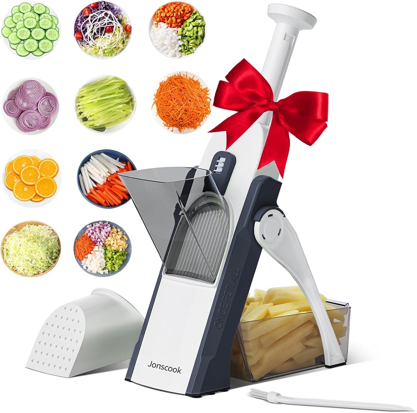 Safe Mandoline Slicer for Kitchen, Adjustable Thickness 0.1-8 mm, 5 in 1 Multi Vegetable Chopper, Potato Slicer, Food Chopper French Fry Cutte, Paring Knife/Cleaning Brush, Mandolin (BlackKnight)