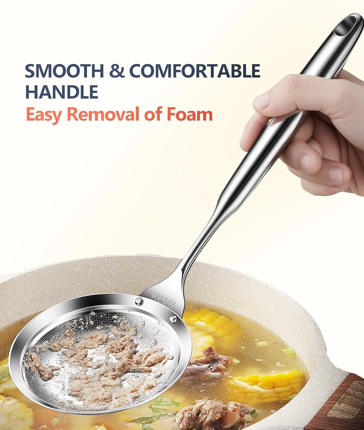 Ugotit Skimmer Spoon Stainless Steel, Fine Mesh Strainer for Cooking, Fat Skimmer & Hot Pot Skimmer, Dishwasher Safe Kitchen Gadget (DIA 3.5Inch)