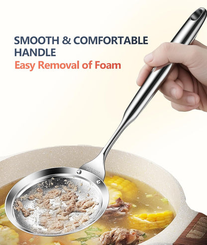 Ugotit Skimmer Spoon Stainless Steel, Fine Mesh Strainer for Cooking, Fat Skimmer & Hot Pot Skimmer, Dishwasher Safe Kitchen Gadget (DIA 3.5Inch)