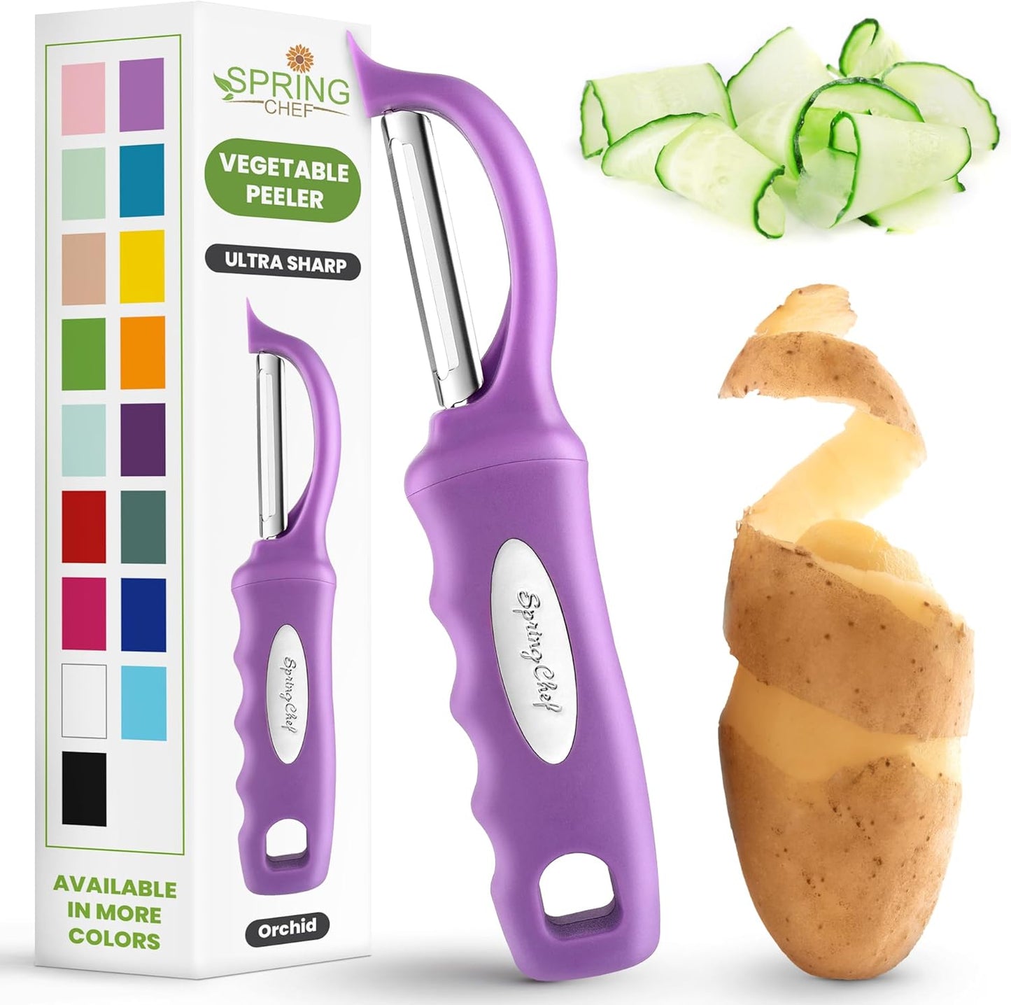 Spring Chef Premium Swivel Vegetable Peeler, Soft Grip Handle and Ultra Sharp Stainless Steel Blades - Perfect Kitchen Peeler For Veggie, Fruit, Potato, Carrot, Apple - Pink Lemonade