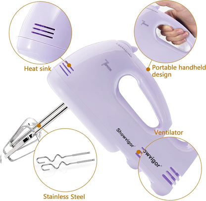 Showvigor Electric Hand mixer - 7 Adjustable Speed 180W Handheld Mixer Electric Whisk with 5 Stainless Steel Accessories, Turbo Boost/Self-Control Speed + Eject Button Food Beater for Cakes Eggs