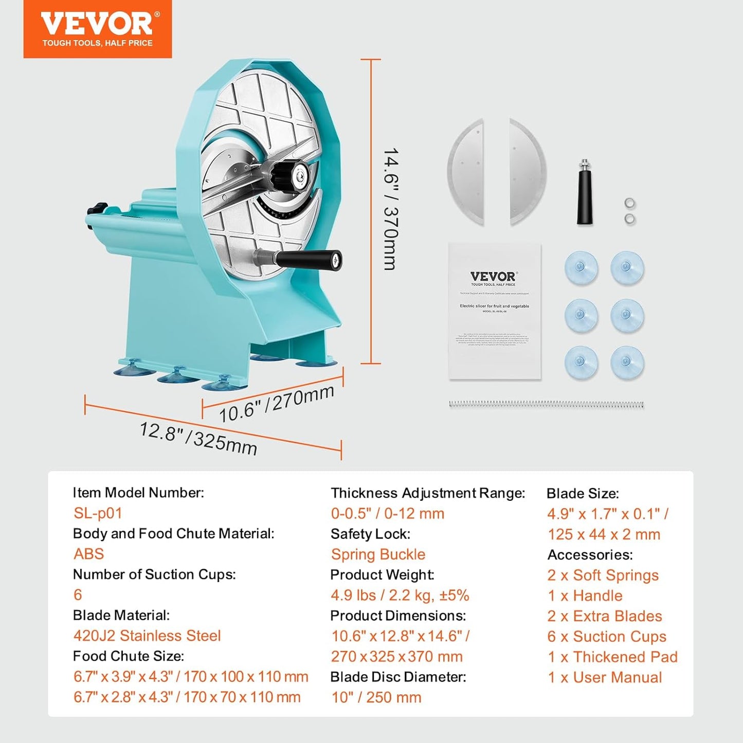 VEVOR Electric Vegetable Slicer, 0-0.5"/0-12mm Thickness Adjustable Commercial Slicer Machine, Convertible to Manual, Stainless Steel Food Cutter Slicing Machine, for Potato, Lemon, Tomato, Apple
