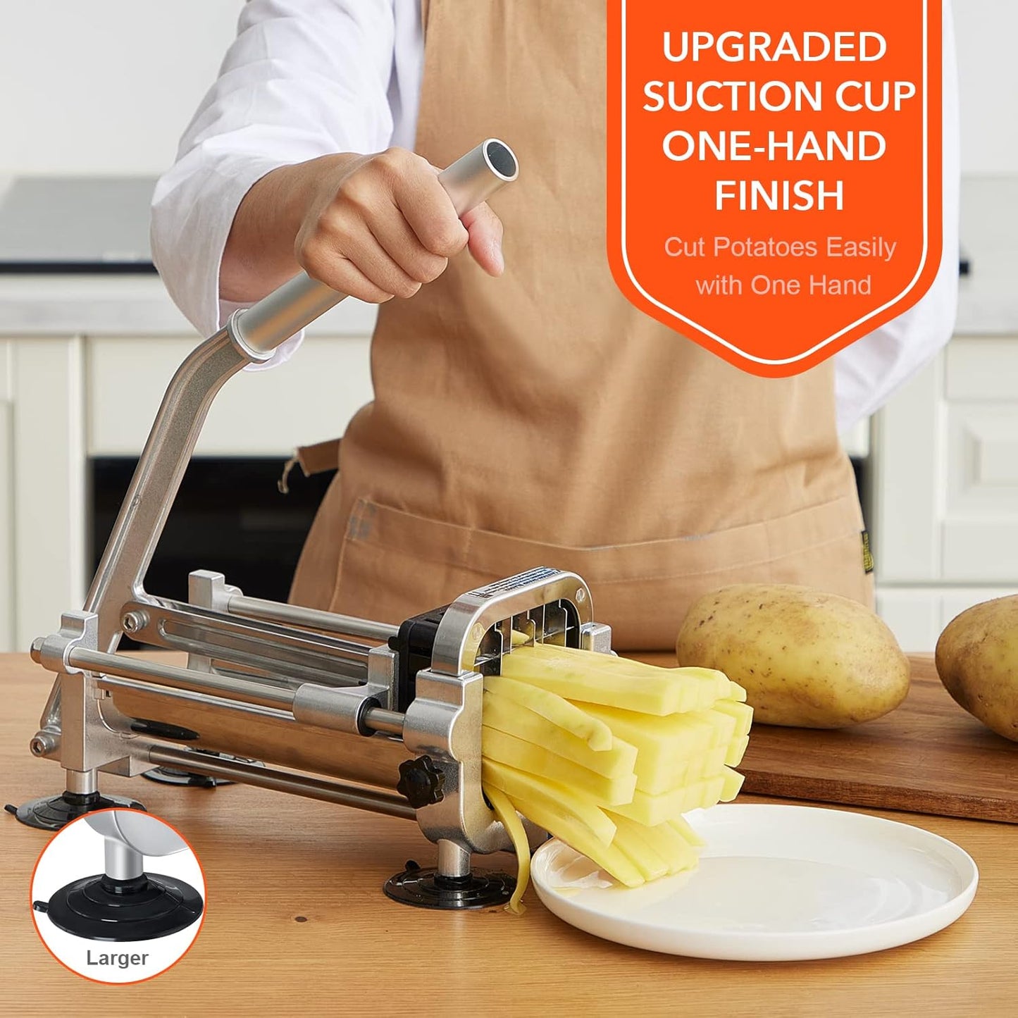 French Fry Cutter, Stainless Steel Potato Cutter with 1/2 Inch, 3/8 Inch and 1/4 Inch Blades (Manual Cutter, 1/2 '' & 3/8 '' & 1/4 '' Blade)