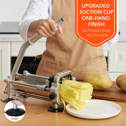 French Fry Cutter, Stainless Steel Potato Cutter with 1/2 Inch, 3/8 Inch and 1/4 Inch Blades (Manual Cutter, 1/2 '' & 3/8 '' & 1/4 '' Blade)