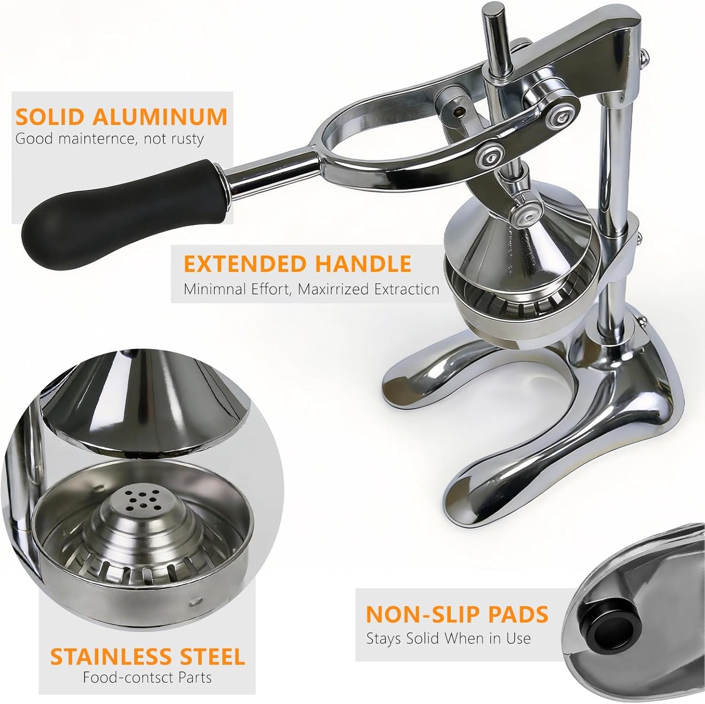 Cast Iron Juicer, Commercial Hand Press, Stainless Steel Orange Juicer Squeezer for Citrus Lemon Pomegranate, Easy to Use & Clean Countertop Hand Press