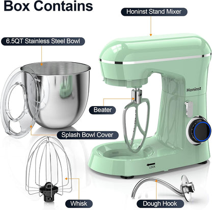Honinst Stand Mixer, 6.5QT 10-Speed Tilt-Head Electric Stand Mixer, 3-In-1 Kitchen Mixer with Bowl, Dough Hook, Whisk and Beater, Food Mixer for Baking, Cake and Most Home Cooks, Black