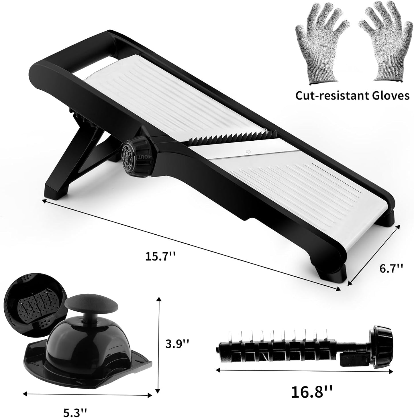 Mandoline Food Slicer, Adjustable Mandoline Slicer for Kitchen, Stainless Steel Mandolin Vegetable Chopper for Potato/Tomato/Onion, Vegetable Slicer Julienne Cutter with Cut-Resistant Gloves