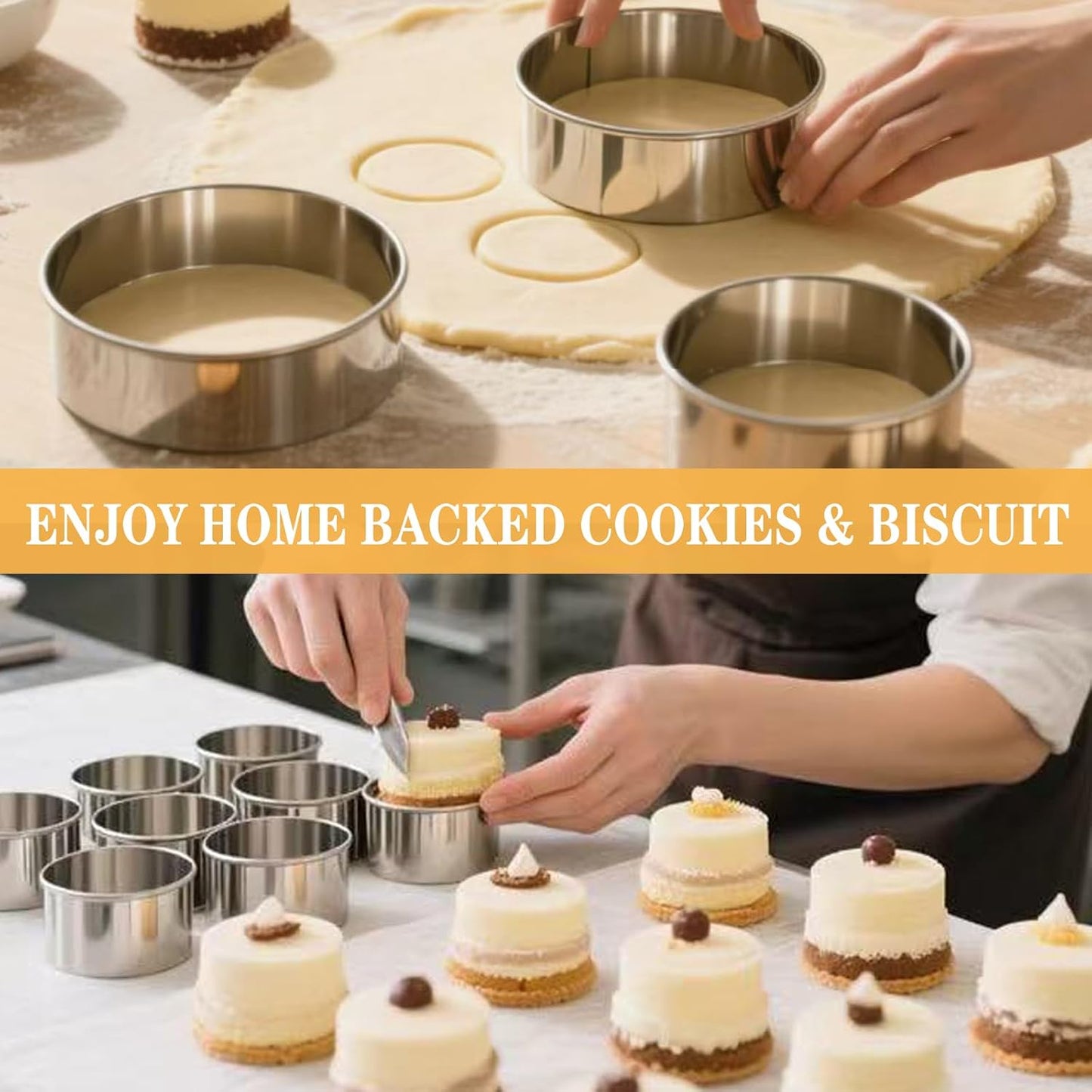 6 Packs Large Biscuit Cookie Cutter Set,Stainless Steel Round Cookie Cutter Molds,2/3/3.5/4/5/6 Inch, Large 6" 5" Cookie Baking Tool Set with Accessories for Pastry,Donut,Fondant,Cake,Cookie,Dumpling