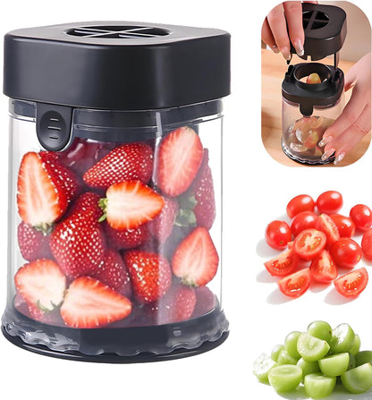 New Grape Cutter for Toddlers, Cutter Quarter Slicer Tool Into 4 Pieces for Slicing Grapes, Strawberries, Cherry, Tomatoes (Blue)