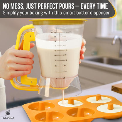 Pancake Batter Dispenser | 5-Cup Mix Pourer for Pancakes, Waffles, Crepes, Muffins, Cupcakes | Squeeze Handle, Portion Control Pitcher, Durable Drip-Free Design | Baking Accessories (Original Black)