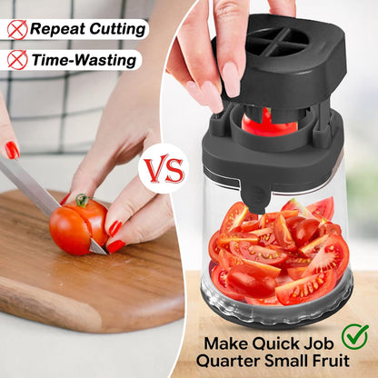 Small Fruit Cutter, Creative Strawberry & Grape Slicer, Quickly Making Fruit Vegetable Salad (Black)