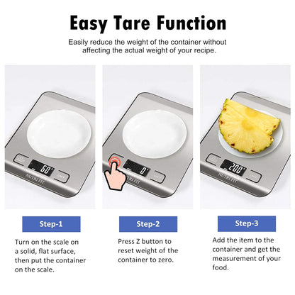 Food Scale, Kitchen Scales Digital Weight Food Grams and Ounces for Weight Loss Baking Cooking of NUTRI FIT, Max 11lb 1g Increment, Backlight LCD Smart Tare Stainless Steel, Easy to Use, AAA Battery
