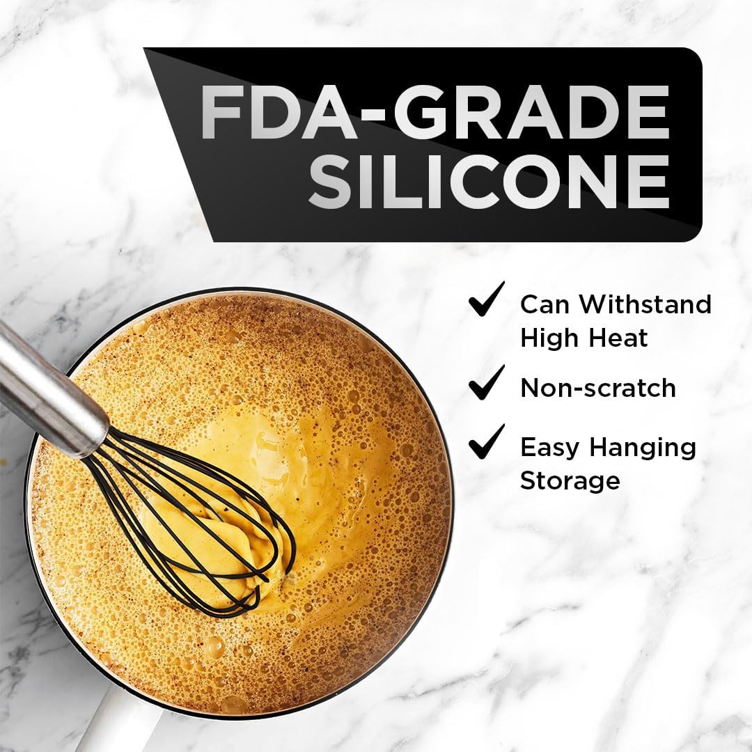 Silicone Whisk Set of 3 - wire whisk for Cooking Non-Scratch - whisks for cooking - Hand Whisk - whisker tool - wisking tool stainless