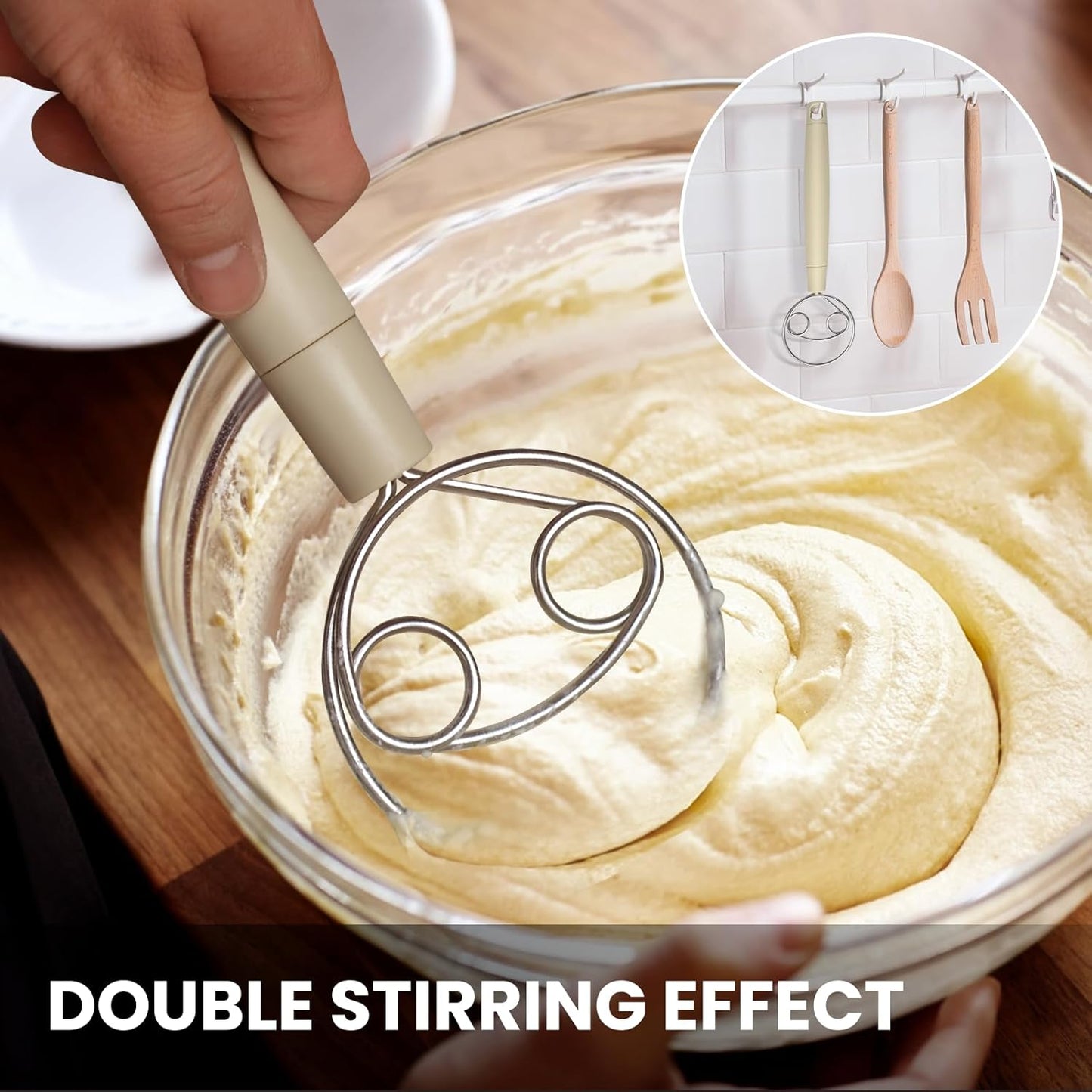 Danish Dough Whisk Stainless Steel Dough Hook Dutch Whisk for Sourdough Bread Dough Mixer, Premium Plastic Handle Kitchen Whisking Mixing Tool Bread Baking Tools and Supplies