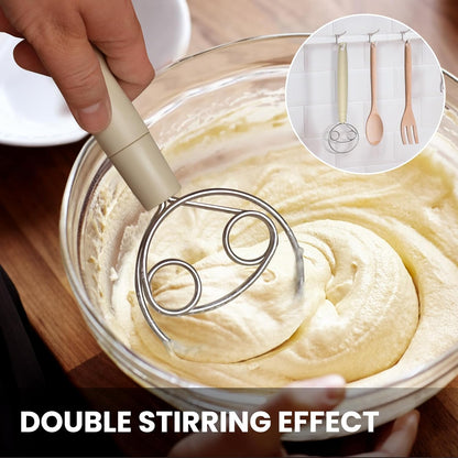 Danish Dough Whisk Stainless Steel Dough Hook Dutch Whisk for Sourdough Bread Dough Mixer, Premium Plastic Handle Kitchen Whisking Mixing Tool Bread Baking Tools and Supplies