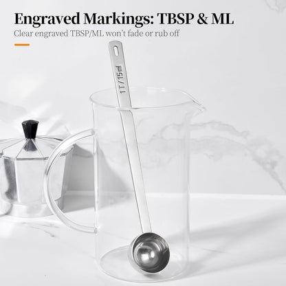 Long Handle Coffee Scoop: 5.64 Inch 18/8 Stainless Steel 1 Tablespoon Metal Measuring Spoon Tbsp Scoop for Coffee Beans, Grounds Coffee, Coffee Powder, Tea, Tall Jars (1Tbsp/15ml)