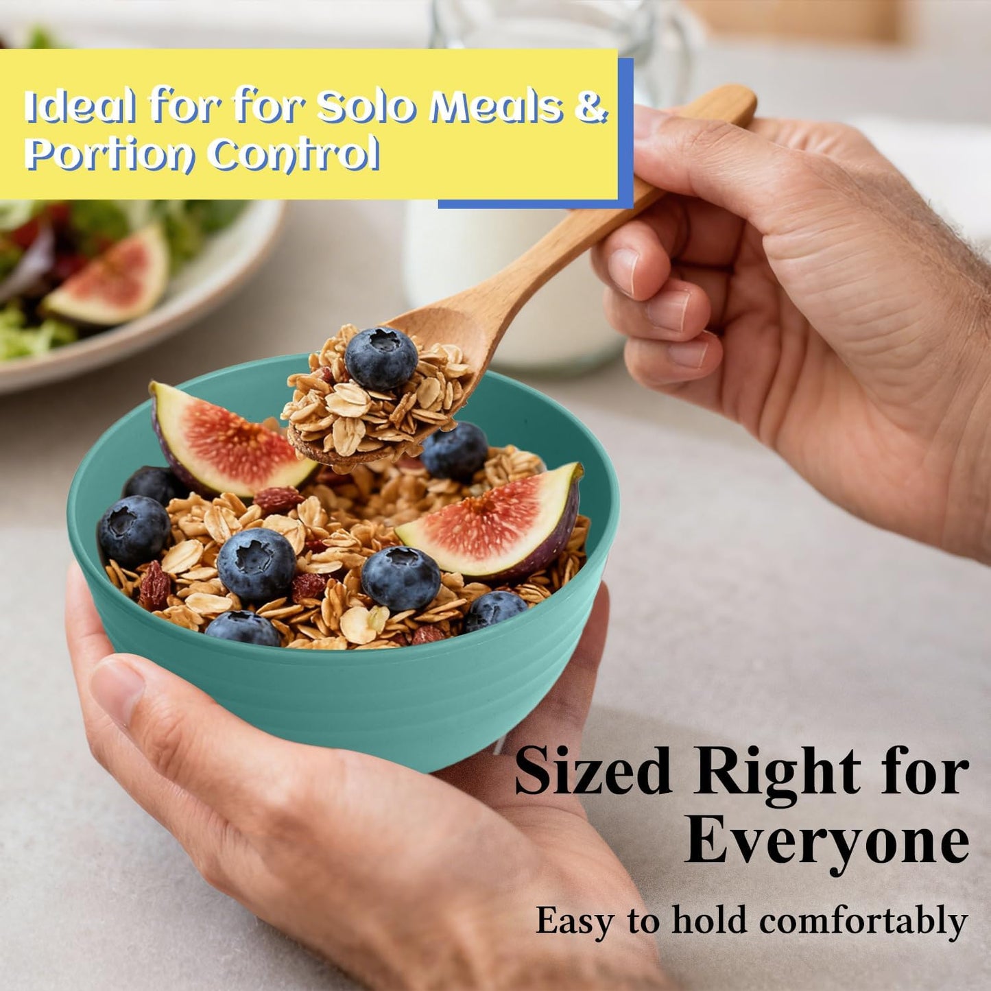 Wheat Straw Bowls Set with Lids, Unbreakable 40 OZ Cereal Bowls Set of 4, Salad Container for Lunch, Microwave & Dishwasher Safe Bowl Set for Kitchen, Picnic, RV, Camping, Multi