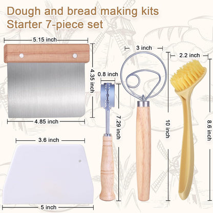 Bread Making Tools and Supplies, Set of 7, inclued Round Baking Mat and Oval Baking Mat, Sourdough Danish Dough Whisk, Bread Lame Dough Scoring, Bread Scraper Dough Cutter, Perfects Gift for Baker
