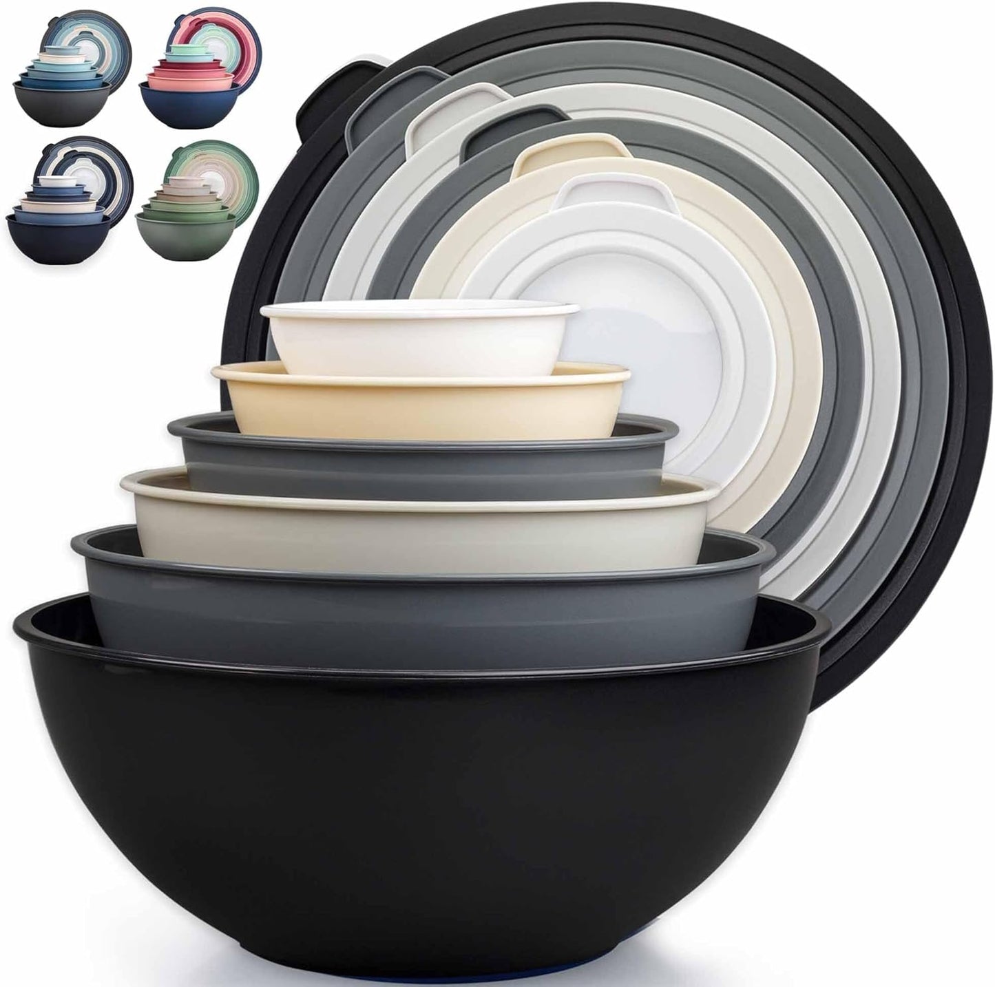Zulay Kitchen 12 Piece Plastic Mixing Bowls with Lids Set - Leak-Proof Microwave & Freezer Safe Stackable Mixing Bowl Set for Preparing, Serving and Storing - Non-Slip Large Nesting Bowls (Blue Ombre)