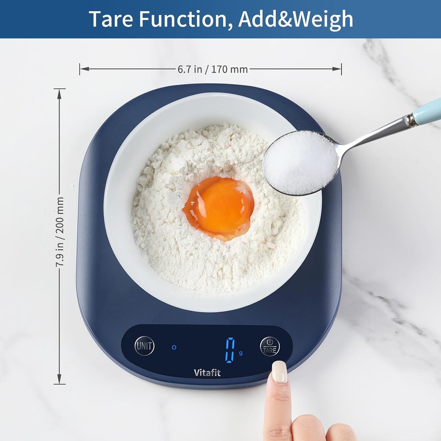 Vitafit 33lb/15kg Digital Food Scale in High Precision 0.1oz/1g, Our Own Kitchen Scale Professional Factory Since 2001, Home and Kitchen Essentials for Cooking and Baking, LED, 3*AAA Batteries, Black