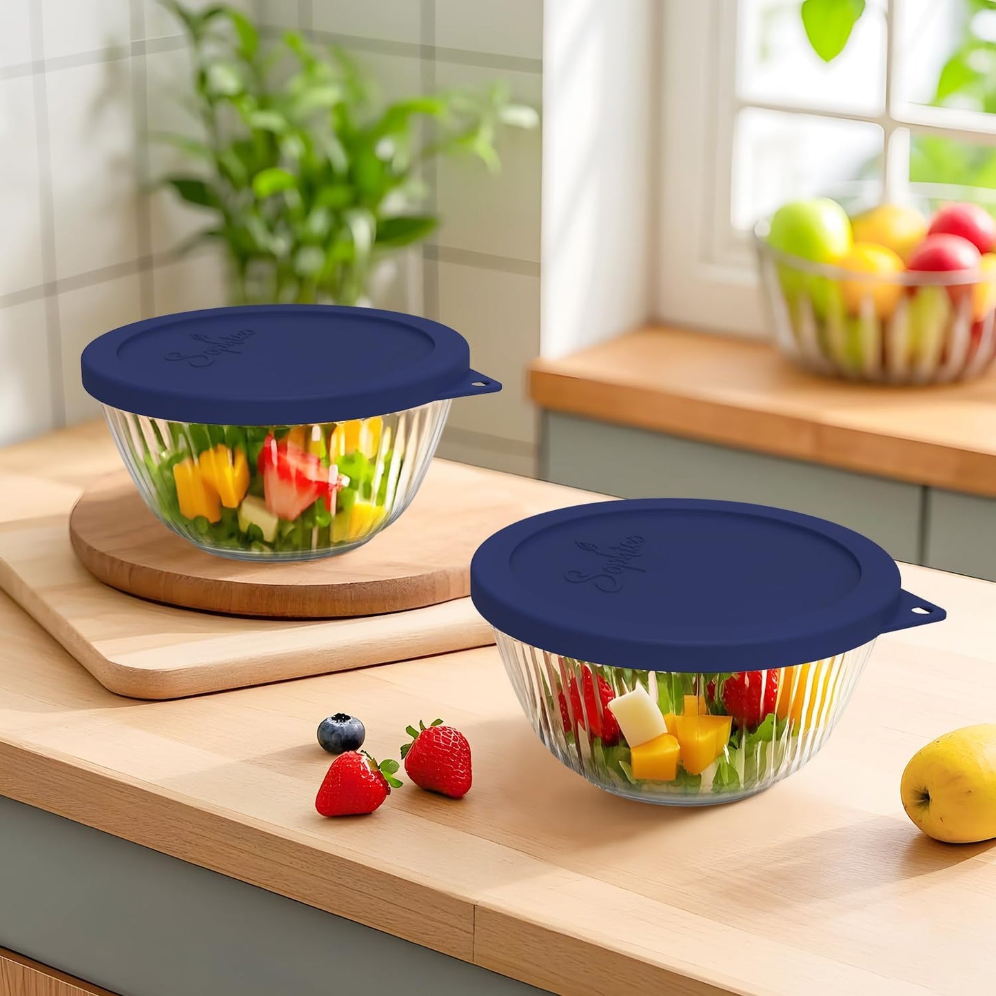 SOPHICO Silicone Replacement Lids for Pyrex Sculpted Glass & Tinted Glass Bowls Mixing Bowls（4 size）