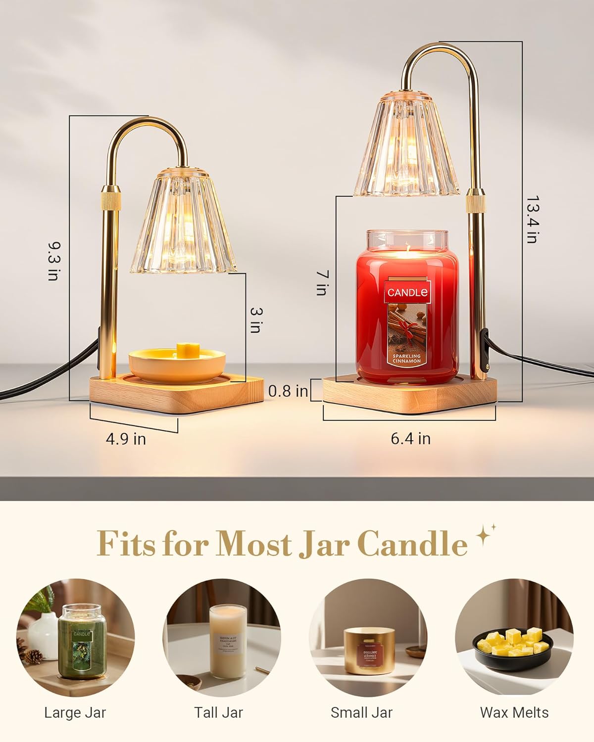 Marycele Candle Warmer Lamp with Timer & Dimmer - Mothers Day Gifts for Women Mom Her, Aesthetic Office Home Decor, Adjustable Height Wax Melter for Candle Jar & 3-Wick Candles (2 Bulbs Included)
