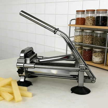 French Fry Cutter Professional Potato Slicer with 3 Interchangeable Blades, Aluminum Alloy Body, Stainless Steel Blades with 4 Large Suction Cups for Home Commercial Use (1/2"&1/4"&3/8" Blade)
