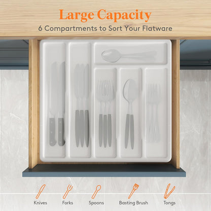 Lifewit Silverware Organizer with Lid, Covered Utensil Tray for Kitchen Drawer and Countertop, Plastic Cutlery and Flatware Storage Box for Spoons Forks Knives Holder Case, 12.6x11.8", Gray