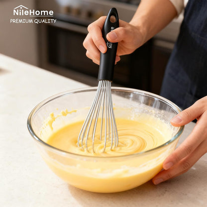 NileHome Silicone Whisk Set 8" 10" 12" Kitchen Whisk Kitchen Wisk Wire Whisks for Cooking, Whisking, Blending, Beating, Stirring-Black 3 Pack