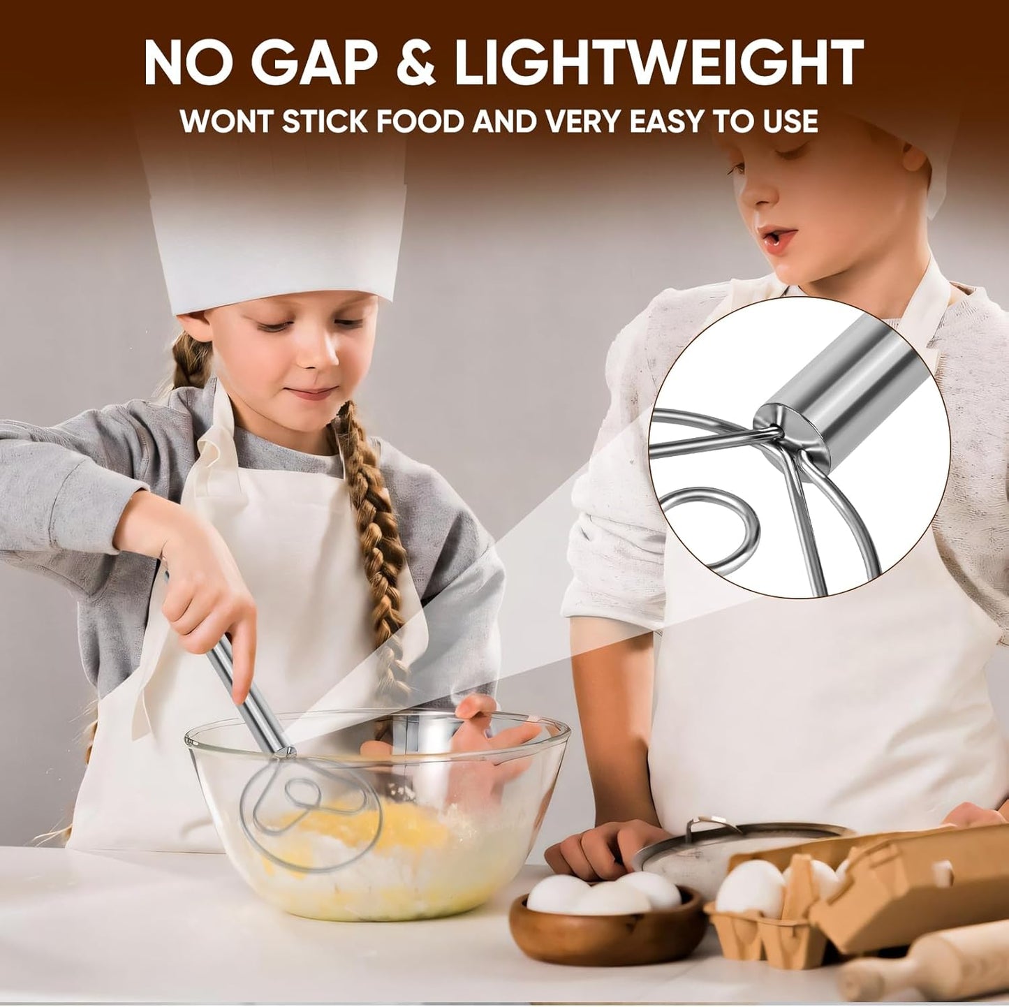 Maxjoy Danish Dough Whisk Wooden Dutch Bread Mixer with Stainless Steel Hook for Sourdough Baking Hand Tool