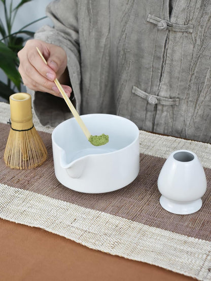 Artcome 4 Pcs Complete Matcha Ceremony Kit - Japanese Bowl With Pouring Spout, Whisk, Holder, Scoop - Tea Set for Making Usucha, Koicha and Latte (Green)