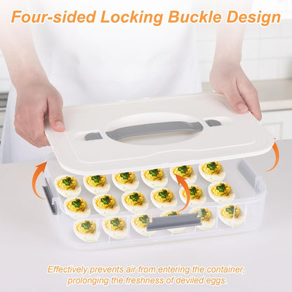 2-Layer Deviled Egg Containers with Lid, 36 Slots Refrigerator fridge organizers and storage egg cartons with Handle for Easter, with Slicer Kitchen Tongs Piping Decorating Kit