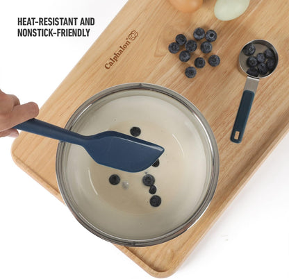 Calphalon Prime Scraper Set, 2-Piece Silicone Kitchen Scraper Set, Flexible Baking & Cooking Scrapers, Heat-Resistant Nonstick-Safe Tools with Ergonomic Handles, Navy